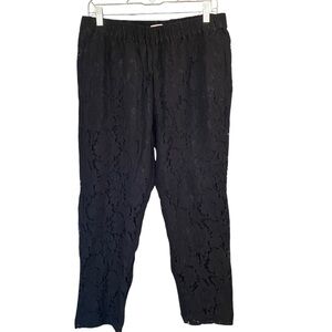 J. Crew Black Eyelet Lace Pull On Slim Tapered Leg Pants Trouser Womens 12